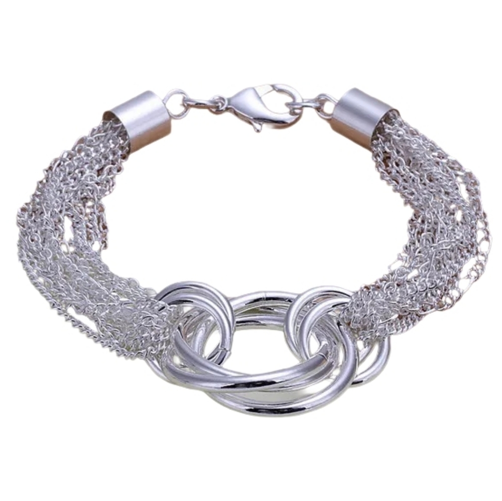 ⚪ 925 Sterling Silver Multi-strand Chain Triple Infinity Ring Cluster Bracelet